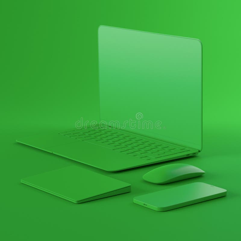 Aluminum laptop with graphic tablet, mouse, headphones and phone isolated on monochrome background. 3D render concept of creative designer equipment and compact workspace. Aluminum laptop with graphic tablet, mouse, headphones and phone isolated on monochrome background. 3D render concept of creative designer equipment and compact workspace