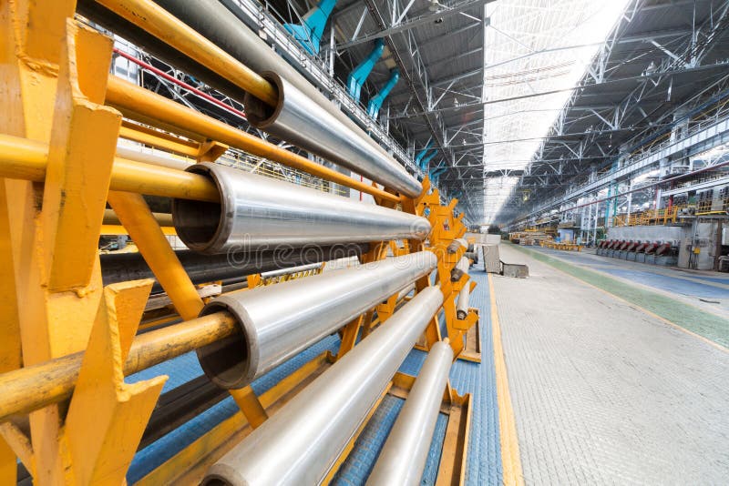 Aluminium tubes are on special racks royalty free stock photography