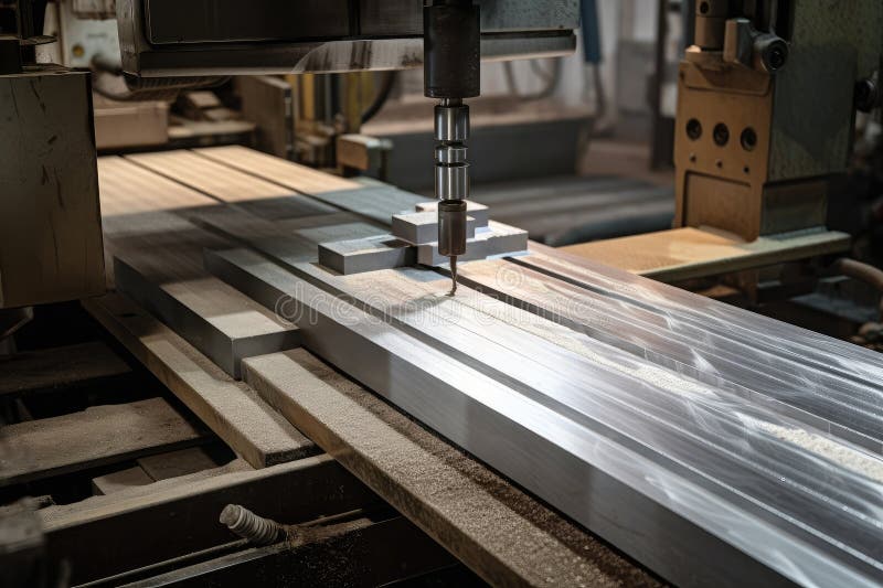 Aluminum Bar Being Cut To Specified Length for Manufacturing Process Stock Image Image of