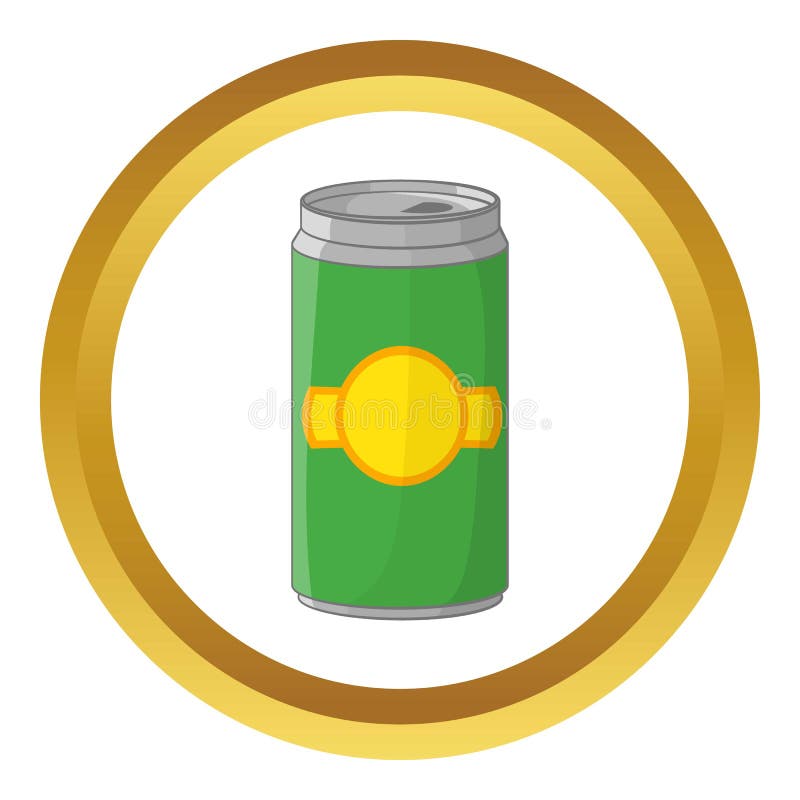 Aluminum cans for beer vector icon in golden circle, cartoon style isolated on white background