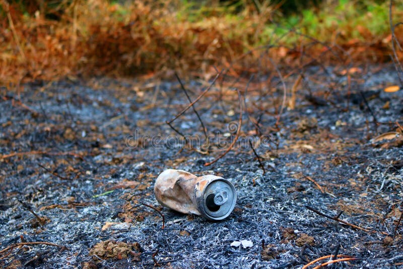 Aluminum Cans Burned by the Fire. Stock Photo Image of incinerator
