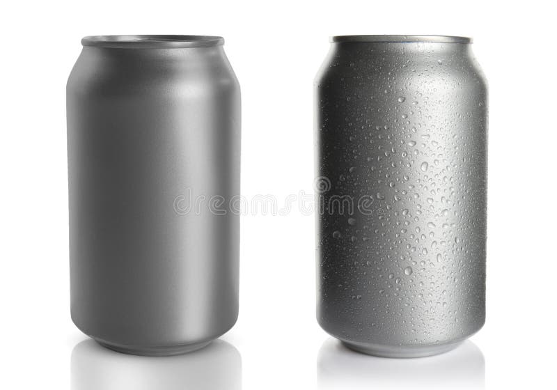 Aluminum Drink Cans, One with Water Drops on White Background Stock Image Image of mock