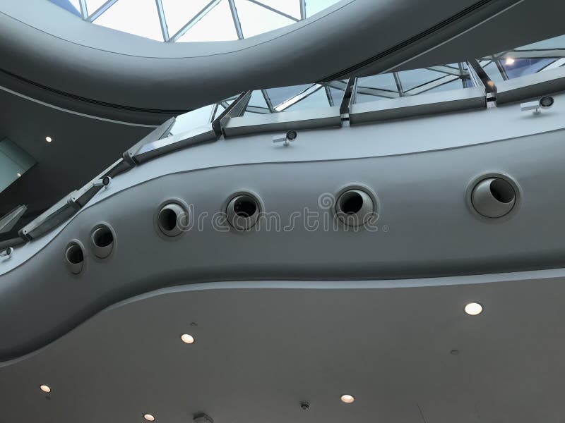 Aluminum eye Ball Round Air conditioning jet nozzle diffusers at false ceiling level interiors work for the Multipurpose hall of a. Massive shopping mall royalty free stock images Aluminum eye Ball Round Air conditioning jet nozzle diffusers at false ceiling level interiors work for the Multipurpose hall of a. Massive shopping mall royalty free stock images