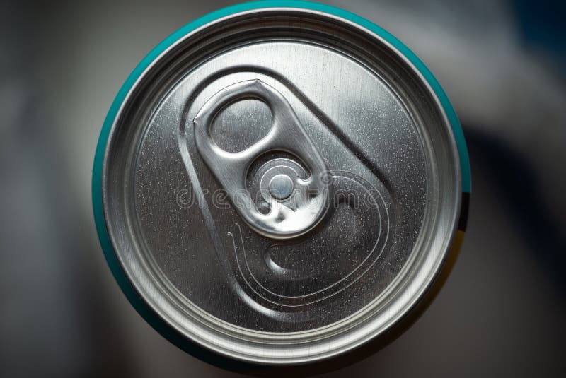 Aluminum Soft Drink Can, Top View. for Beverage Packaging Stock Image