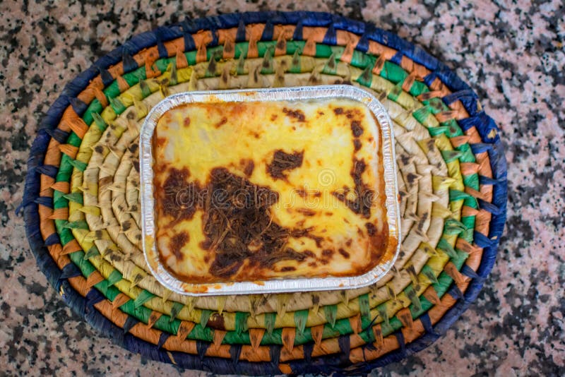 Aluminum Tray with Cooked Lasagna on Table Stock Photo Image of dish