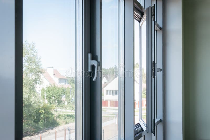 Aluminum Windows with Handles Stock Image Image of building, window