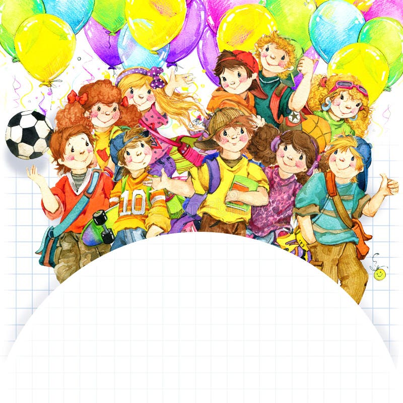 Alunos e de volta ao fundo da escola para a ilustração da aquarela da celebração ilustração royalty free Alunos e de volta ao fundo da escola para a ilustração da aquarela da celebração ilustração royalty free
