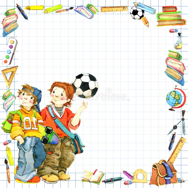 Alunos e de volta ao fundo da escola para a ilustração da aquarela da celebração ilustração royalty free Alunos e de volta ao fundo da escola para a ilustração da aquarela da celebração ilustração royalty free