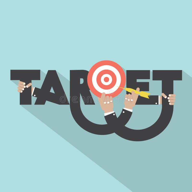 Alvo com dardo na mão, design tipográfico ilustração stock