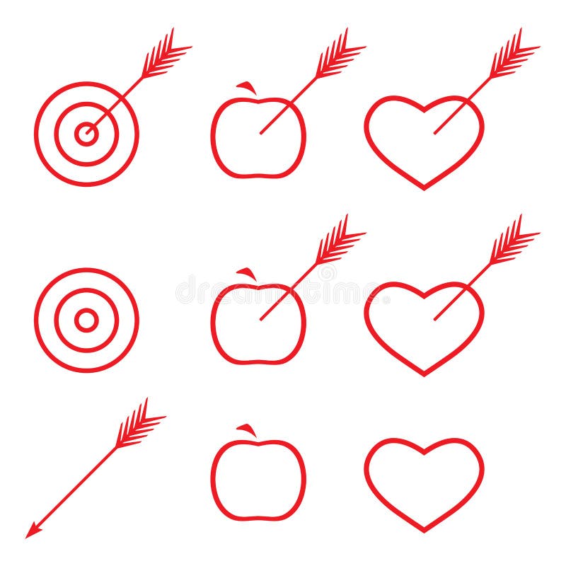 Alvo, maçã, coração com seta Coleção de ícones do alvo ilustração do vetor Alvo, maçã, coração com seta Coleção de ícones do alvo ilustração do vetor