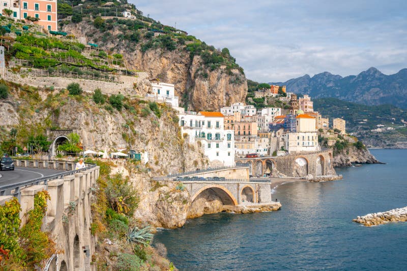 Amalfi cityscape on coast line of mediterranean sea, traveling in Italy. Amalfi cityscape on coast line of mediterranean sea, traveling in Italy