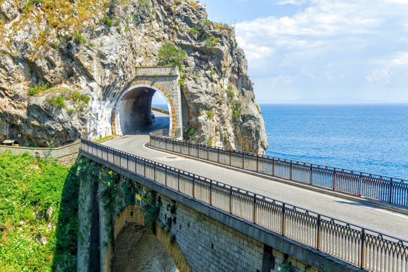 Road At Amalfi Coast, Naples, Italy. The Road Over The Rocky Cliff ...