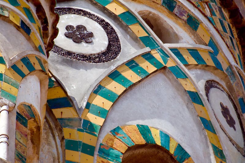 Detail of Saint Andrews cathedral in Amalfi, Italy, covered with Byzantine mosaics and polychrome faiences. Detail of Saint Andrews cathedral in Amalfi, Italy, covered with Byzantine mosaics and polychrome faiences.