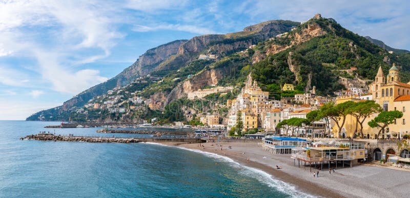 Amalfi, Italy - 1 November, 2019: Amalfi cityscape on coast of mediterranean sea