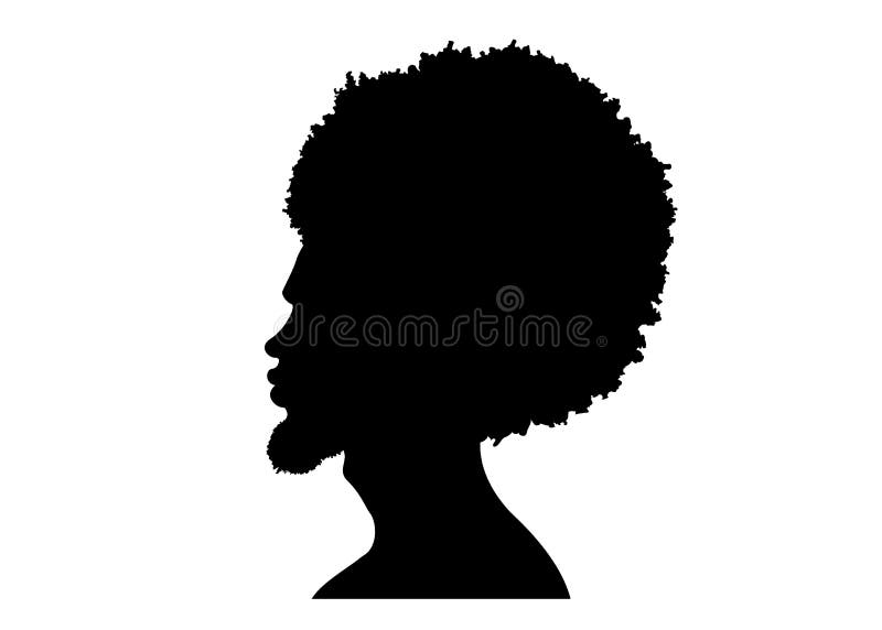 Black man portrait with afro curly design, Barber shop and hairstyle. Healthy sporty young black man silhouette with beard. Vector