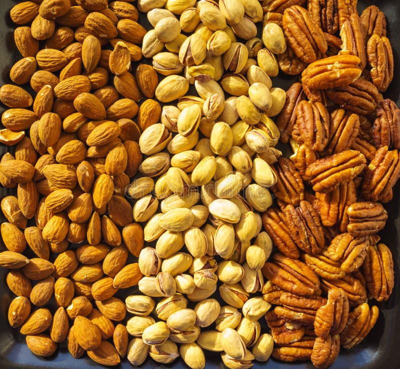 Amandes, pistaches et noix de pécan Nuts, plan rapproché, ensemble illustration de vecteur