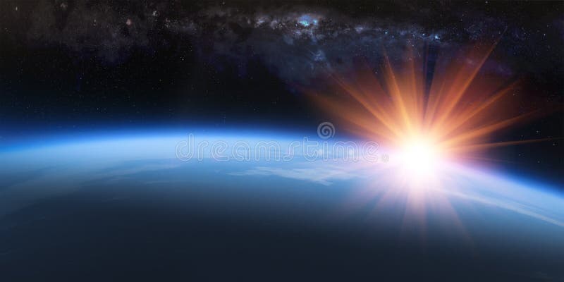 Amanecer espacial sobre el horizonte, espectacular puesta de sol de la Tierra libre illustration Amanecer espacial sobre el horizonte, espectacular puesta de sol de la Tierra libre illustration