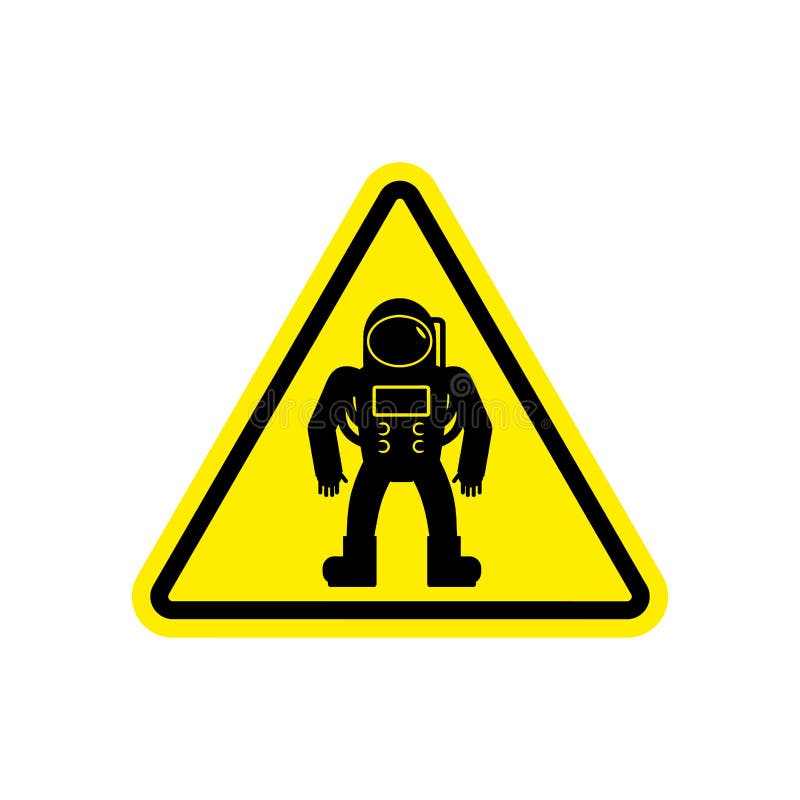 Amarelo do sinal de aviso do astronauta Símbolo da atenção de Hazard do cosmonauta ilustração stock Amarelo do sinal de aviso do astronauta Símbolo da atenção de Hazard do cosmonauta ilustração stock