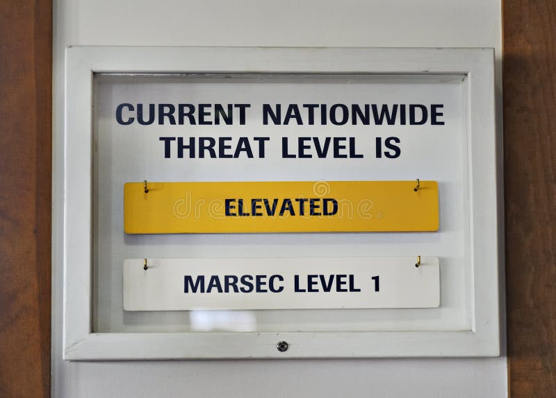 Sign showing nationwide threat level at elevated yellow under Homeland Security Advisory System (HSAS) at the ferry office in Nantucket, Massachusetts, USA on November 14, 2010. This was under the old color-coded system. On April 26, 2011 the US Government replaced the color-coded Homeland Security Advisory System with the new National Terrorism Advisory System (NTAS). Sign showing nationwide threat level at elevated yellow under Homeland Security Advisory System (HSAS) at the ferry office in Nantucket, Massachusetts, USA on November 14, 2010. This was under the old color-coded system. On April 26, 2011 the US Government replaced the color-coded Homeland Security Advisory System with the new National Terrorism Advisory System (NTAS).