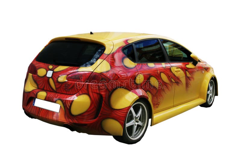 Amarillee el coche tunning la visión trasera imágenes de archivo libres de regalías Amarillee el coche tunning la visión trasera imágenes de archivo libres de regalías