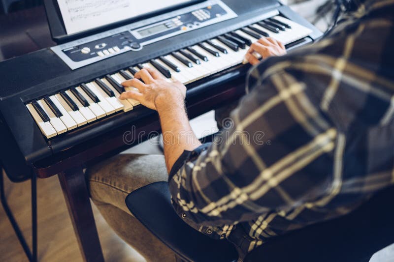 Amateur Pianist Practicing in His Home Studio Stock Photo Image of