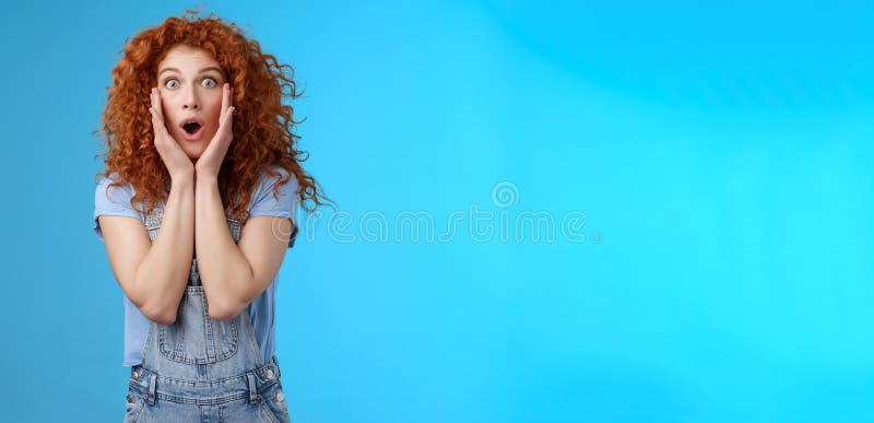 Amazed Gasping Shocked Wondered Redhead Attractive Curly Girl Popping