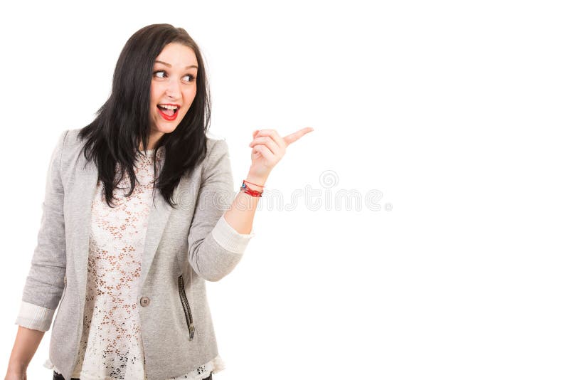 Amazed happy woman pointing royalty free stock images Amazed happy woman pointing royalty free stock images