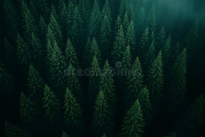 Amazing aerial view of a pine trees forest like an abstract pattern royalty free stock image