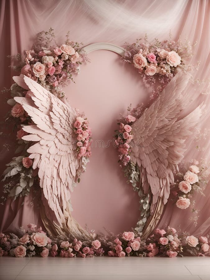 Rose gold angel wings on wall template Stock Photo by photocreo