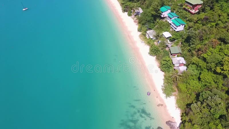 Amazing Ao Yon Beach with Clear Blue Water at Cape Panwa. HD Aerial. Phuket, Thailand.