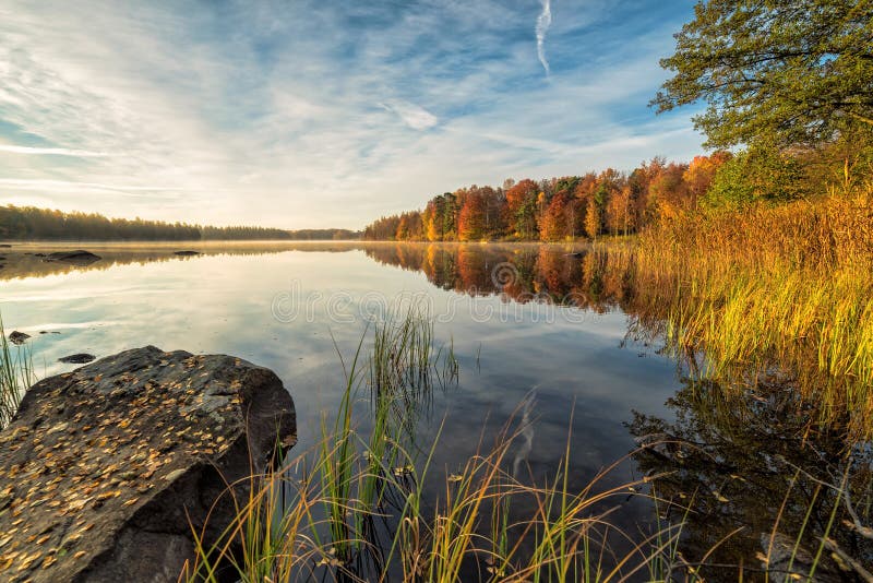 Amazing Autumn Lake Scenery in Sweden Stock Photo - Image of natural ...