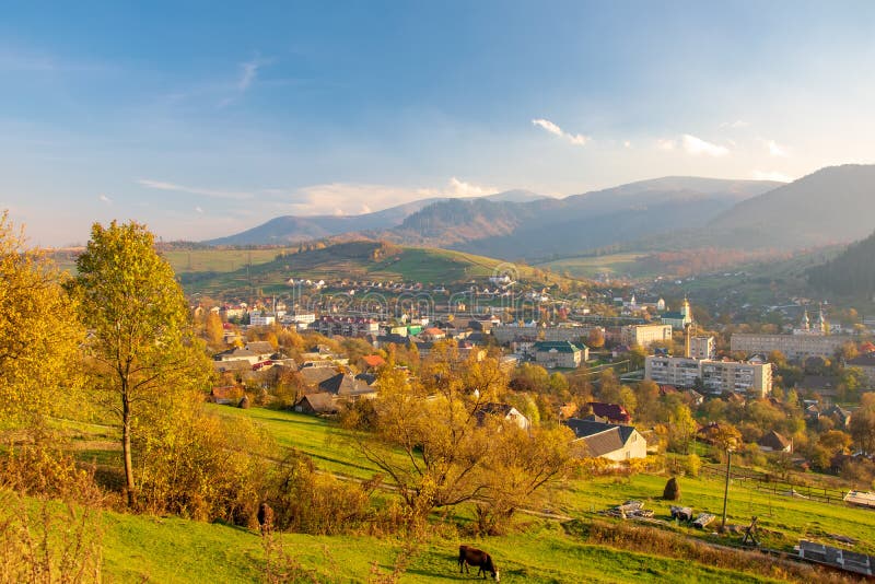 Amazing Autumn Scenery Of Beautiful Mountainous Countryside Volovets