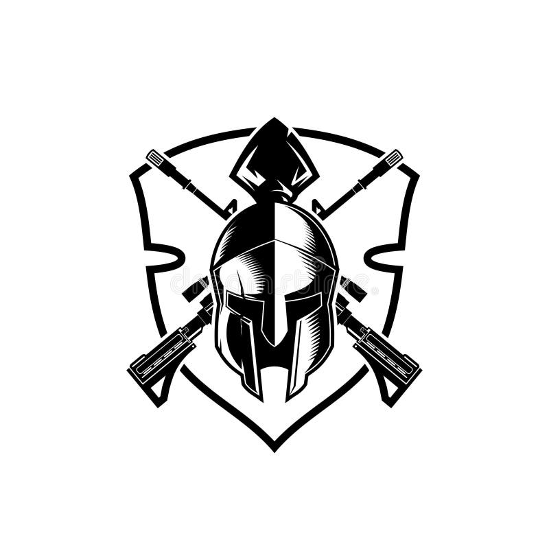 Black And White Spartan With Cross Rifle Vector Badge Logo Template Stock Vector Illustration Of Vector Amazing 137306600