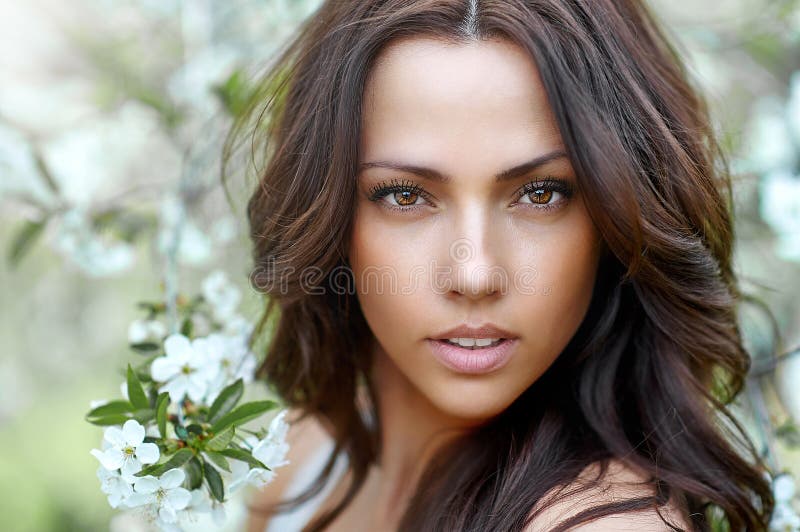 Amazing Beautiful Brunette Woman With Perfect Skin Close Up Stock