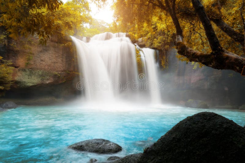 Amazing beautiful waterfalls in tropical forest at Haew Suwat Wa