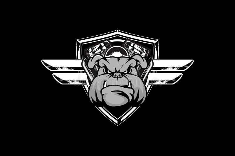 Amazing buldog biker with engine motorcycle wing and shield vector badge logo template vector illustration