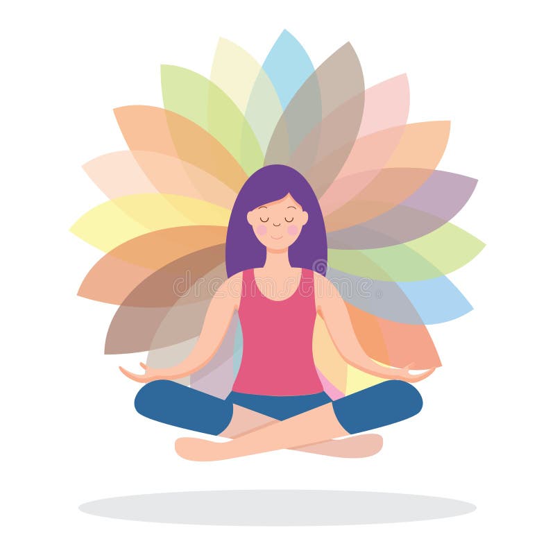 Amazing Cartoon Girl in Yoga Lotus Pose. Practicing Yoga. Vector  Illustration. Young and Happy Woman Meditates Stock Illustration -  Illustration of body, beauty: 177289130