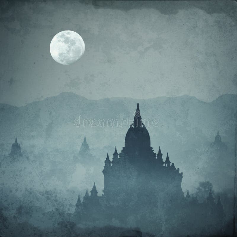 Amazing castle silhouette under moon at mysterious night stock photos Amazing castle silhouette under moon at mysterious night stock photos