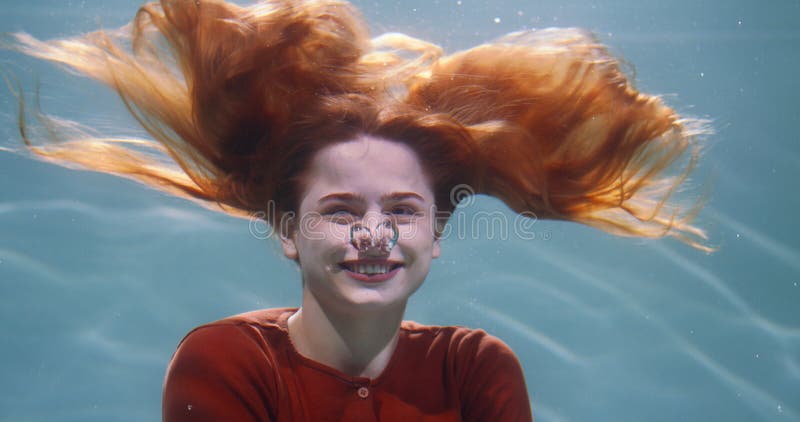 Natural Beauty Concept Cinematic Portrait Of Young Beautiful Redhead Woman Spreading Hair Deep