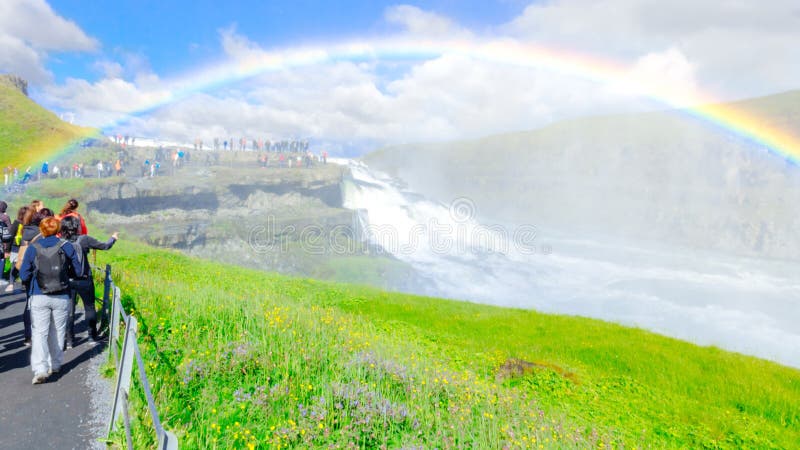 Amazing Gullfoss waterfall with rainbow. Golden Circle route. Iceland. royalty free stock photo Amazing Gullfoss waterfall with rainbow. Golden Circle route. Iceland. royalty free stock photo