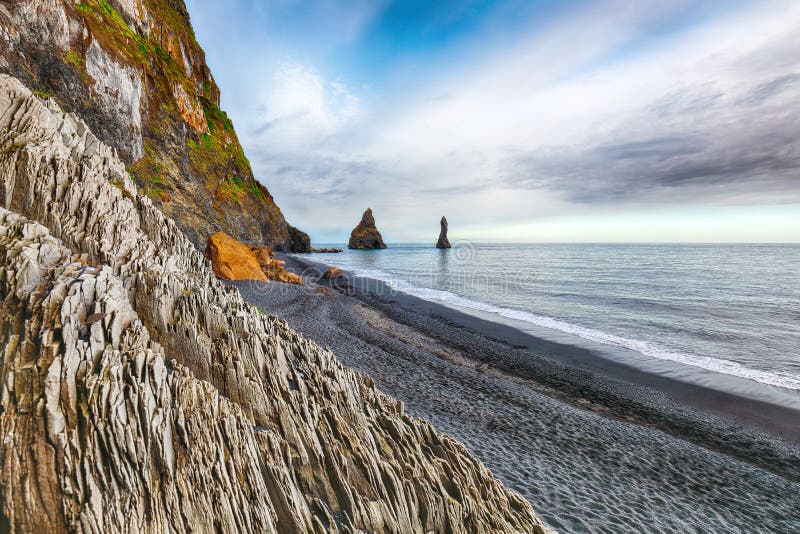 Amazing Landscape with Basalt Rock Formations Troll Toes on Black Beach ...