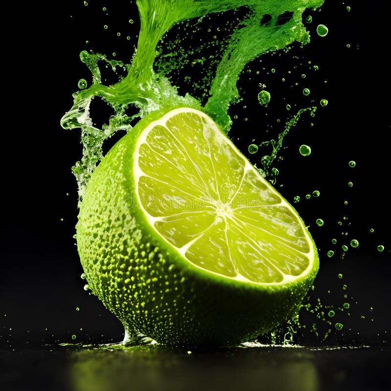 Amazing Lime with Water Splash and Drops , Generative Ai Stock