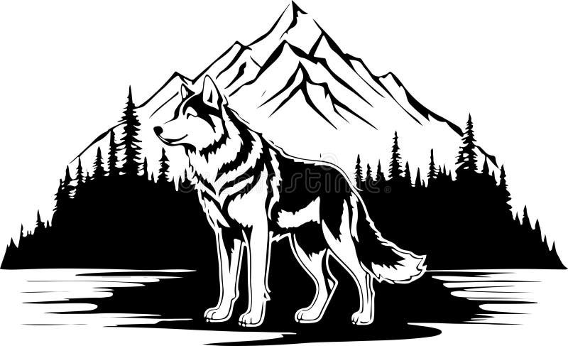 Amazing and lovely wolf mountain vector art