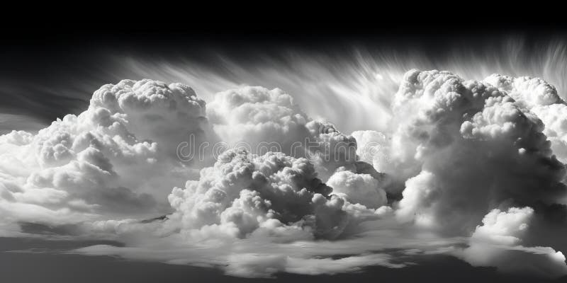 amazing low and long clouds in the sky in black and white,generated with AI. High quality photo