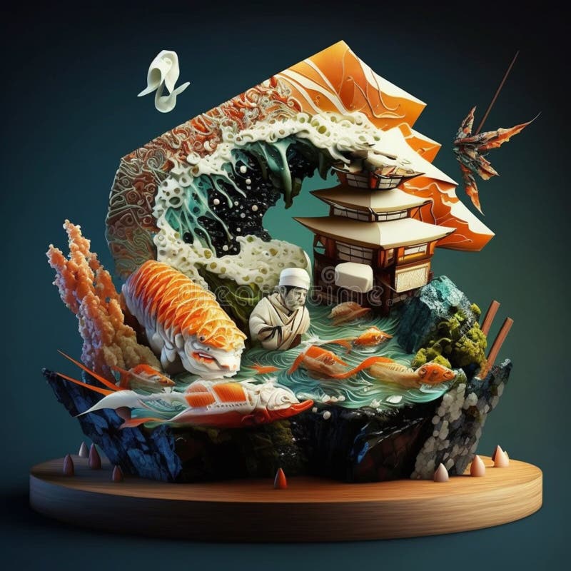Amazing modern sushi art stock illustration. Illustration of background