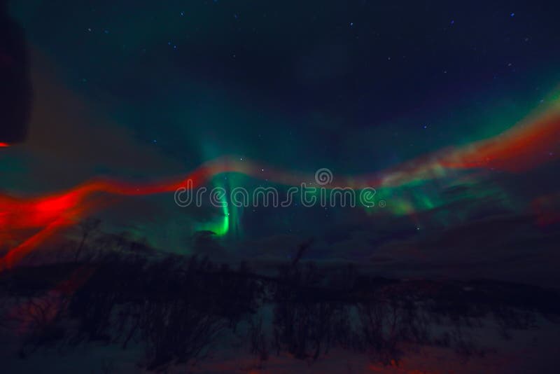Amazing multicolored Aurora Borealis also know as Northern Lights in the night sky over Lofoten landscape, Norway, Scandinavia. royalty free stock image Amazing multicolored Aurora Borealis also know as Northern Lights in the night sky over Lofoten landscape, Norway, Scandinavia. royalty free stock image