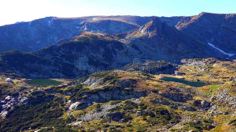 Amazing Panorama of Green hills, Rila lakes and Rila monastery, Bulgaria stock image Amazing Panorama of Green hills, Rila lakes and Rila monastery, Bulgaria stock image