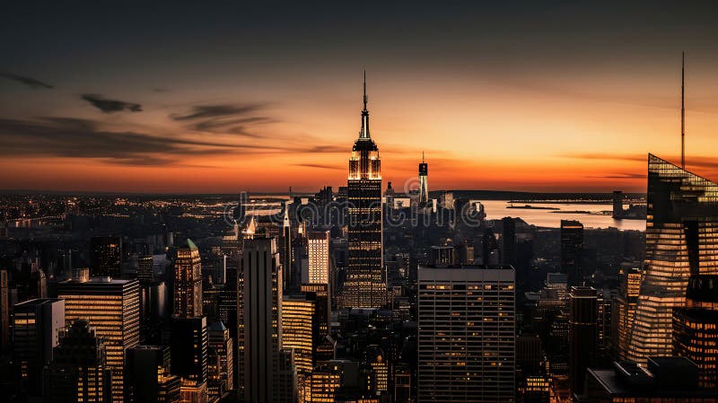 Amazing Panorama View of New York City Skyline and Skyscraper at Sunset ...