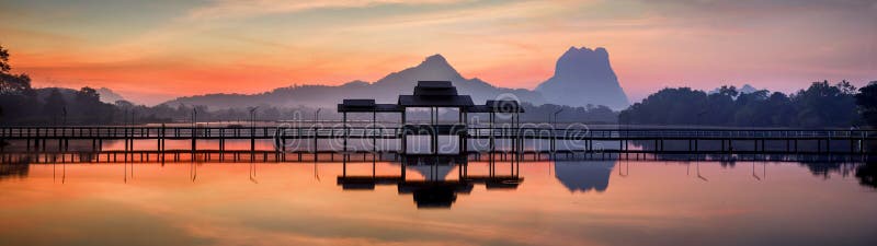 Amazing park landscape panorama at sunrise