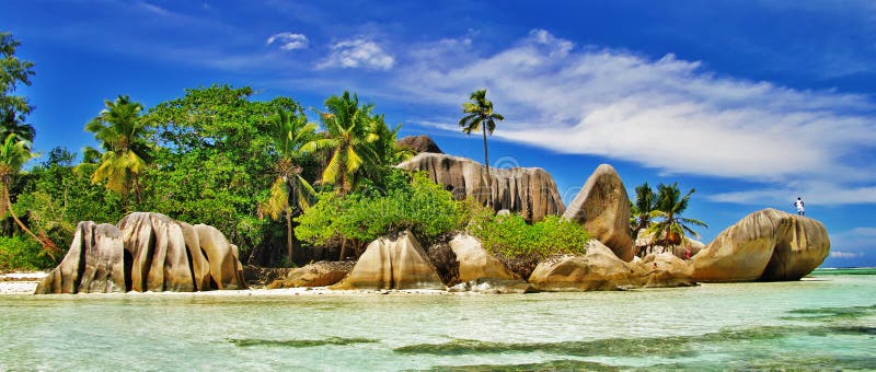 Beautiful Seychelles islands with famous granite rocks, anse D'argent. Seychelles stock images, royalty-free photos and pictures